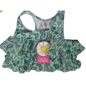 NWT RuffleButts Sea Glass Paisley Flounce Swim Top Only Girls 6 Swim